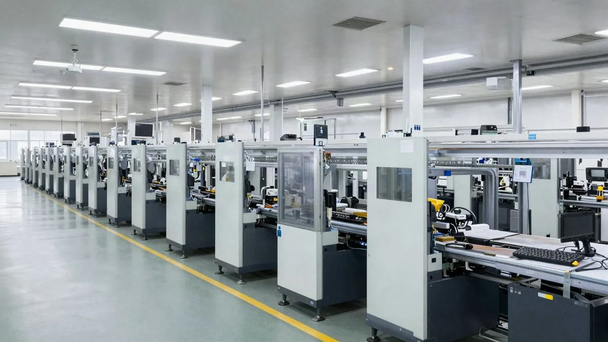 Piso de una planta de manufactura moderna con maquinaria de línea de producción